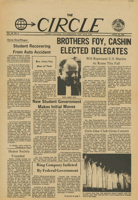 The Student Newspaper of Marist College Archive · The Circle, April 20, 1967.pdf · Marist Archives and Special Collections Exhibits and Collections