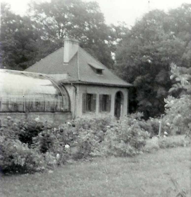 The greenhouse and adjacent building as it existed in the 1950s.  The original consisted of a 40 foot high dome in the center with two sections of lower greenhouse on both sides of the dome