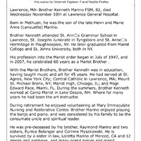 Marist All: Brother Kenneth Marino, f.m.s. Obituary