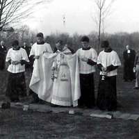 Dedication of the Brothers' cemetery, opened when the cemetery in Pougkeepsie was filled. Brother Thomas Austin O'Donnell (Provincial) at far left, and Brother John Berchmans at far right.